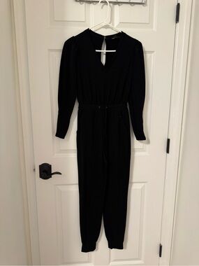 Express Black Long-Sleeve V-Neck Jumpsuit with Drawstring Waist